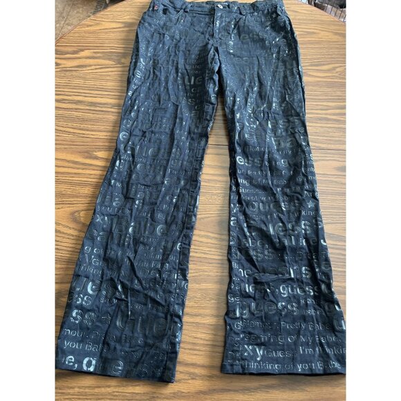 Guess Y2K vintage embossed phrases boot cut pants size 31 - Picture 1 of 9